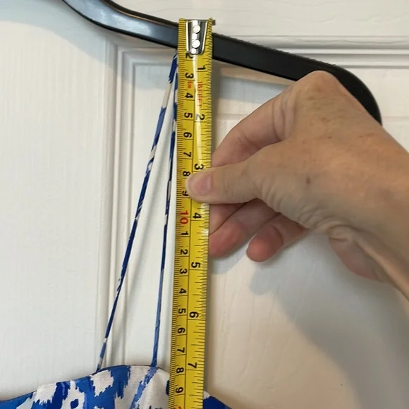 Donna Morgan Silk Classic Blue and White Dress - Picture 8 of 9